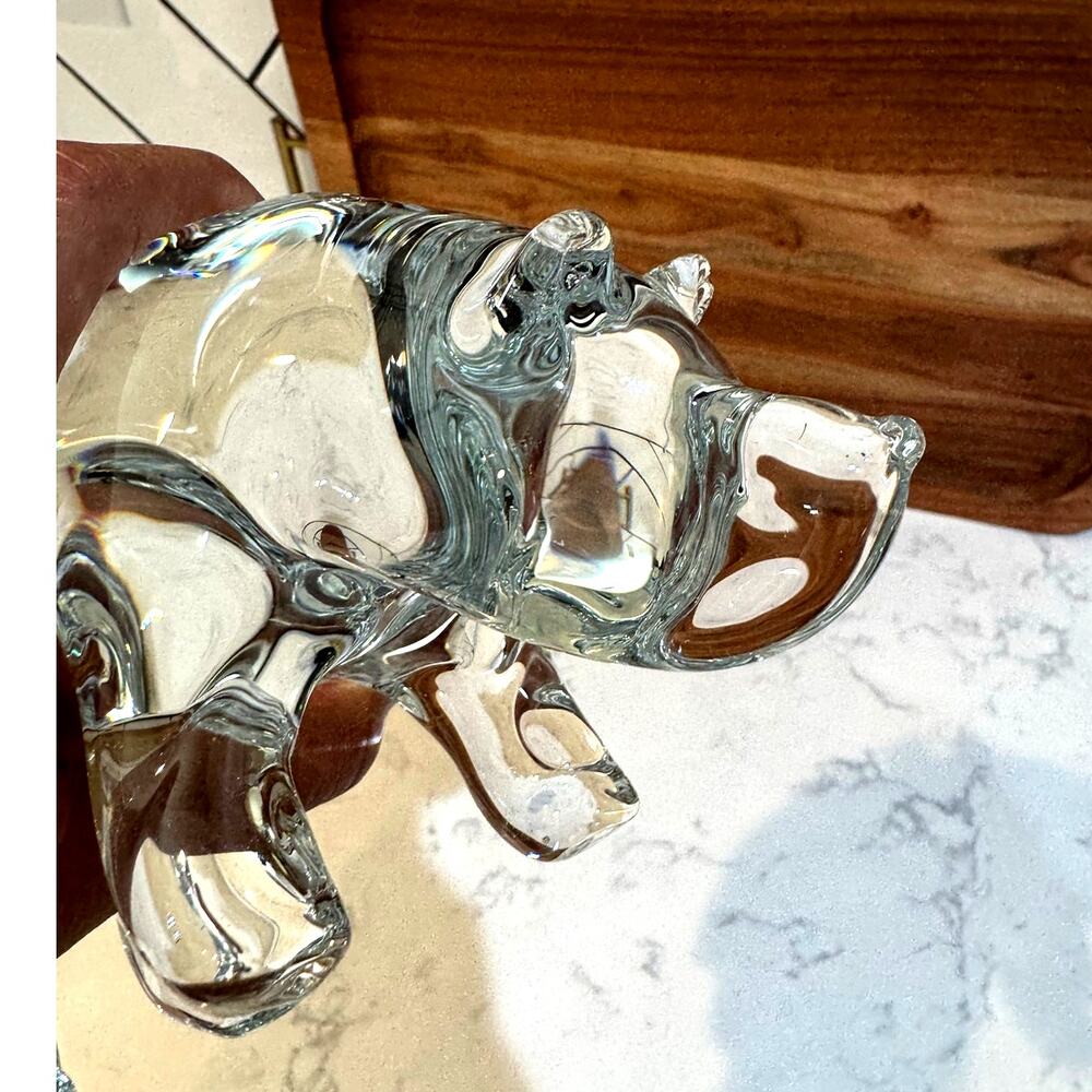 Vintage 90s Svoboda clear glass bear figurine handmade in the Czech Republic